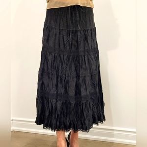 Black Gypsy Bohemian Full Circle Ruffle Broomstick Long Tiered Skirt